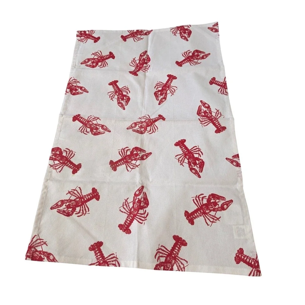 India Overseas Lobster Kitchen Towel White Red Coastal Nautical 10-246-10 NEW